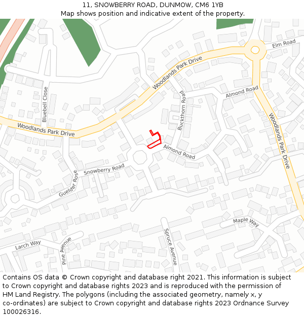 11, SNOWBERRY ROAD, DUNMOW, CM6 1YB: Location map and indicative extent of plot