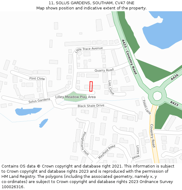 11, SOLUS GARDENS, SOUTHAM, CV47 0NE: Location map and indicative extent of plot
