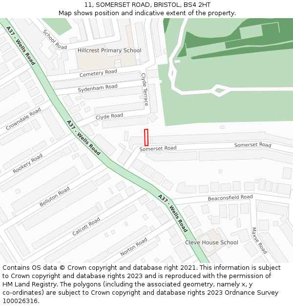 11, SOMERSET ROAD, BRISTOL, BS4 2HT: Location map and indicative extent of plot