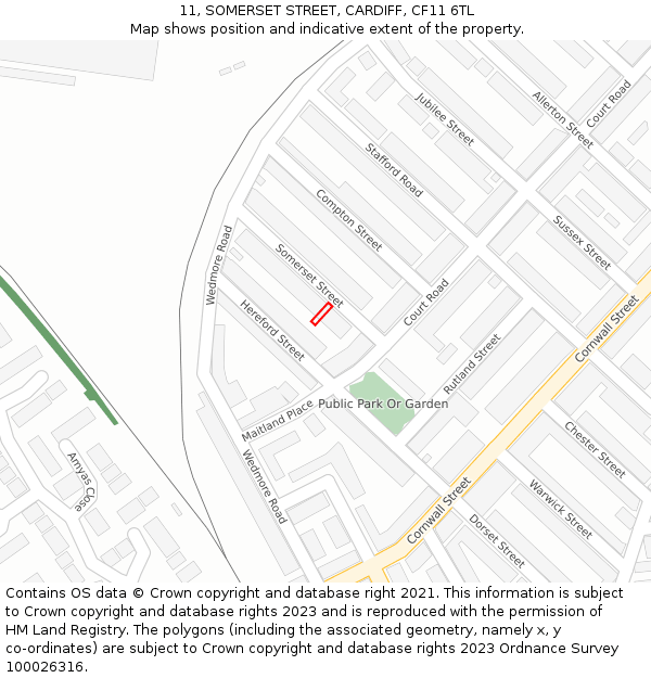 11, SOMERSET STREET, CARDIFF, CF11 6TL: Location map and indicative extent of plot