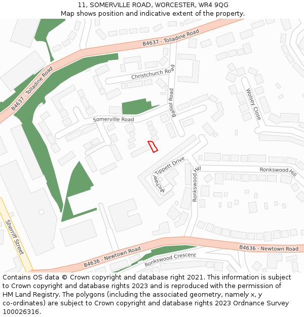 11, SOMERVILLE ROAD, WORCESTER, WR4 9QG: Location map and indicative extent of plot