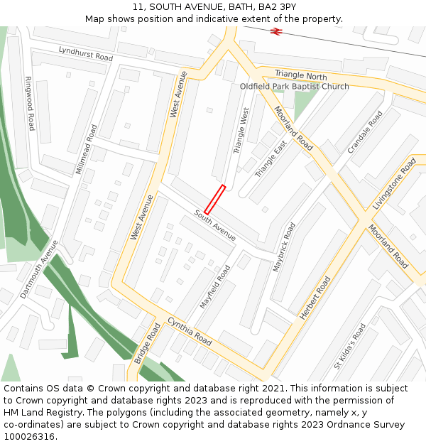 11, SOUTH AVENUE, BATH, BA2 3PY: Location map and indicative extent of plot