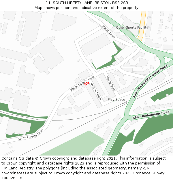 11, SOUTH LIBERTY LANE, BRISTOL, BS3 2SR: Location map and indicative extent of plot