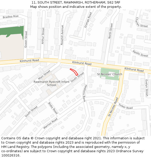 11, SOUTH STREET, RAWMARSH, ROTHERHAM, S62 5RF: Location map and indicative extent of plot