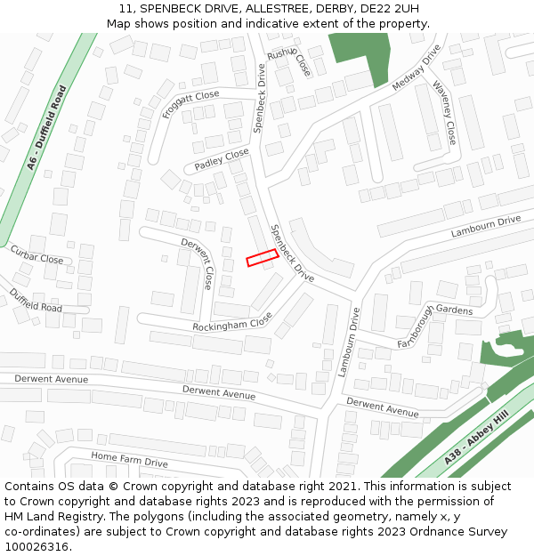 11, SPENBECK DRIVE, ALLESTREE, DERBY, DE22 2UH: Location map and indicative extent of plot