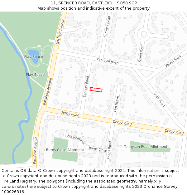 11, SPENCER ROAD, EASTLEIGH, SO50 9GP: Location map and indicative extent of plot