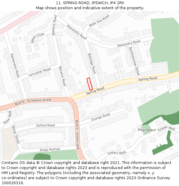11, SPRING ROAD, IPSWICH, IP4 2RX: Location map and indicative extent of plot