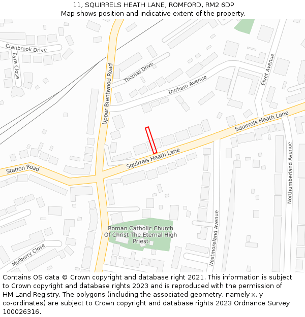 11, SQUIRRELS HEATH LANE, ROMFORD, RM2 6DP: Location map and indicative extent of plot