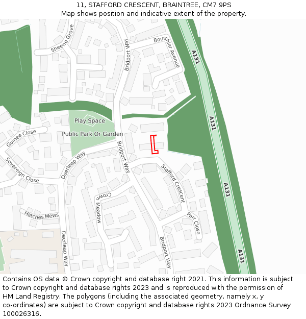 11, STAFFORD CRESCENT, BRAINTREE, CM7 9PS: Location map and indicative extent of plot