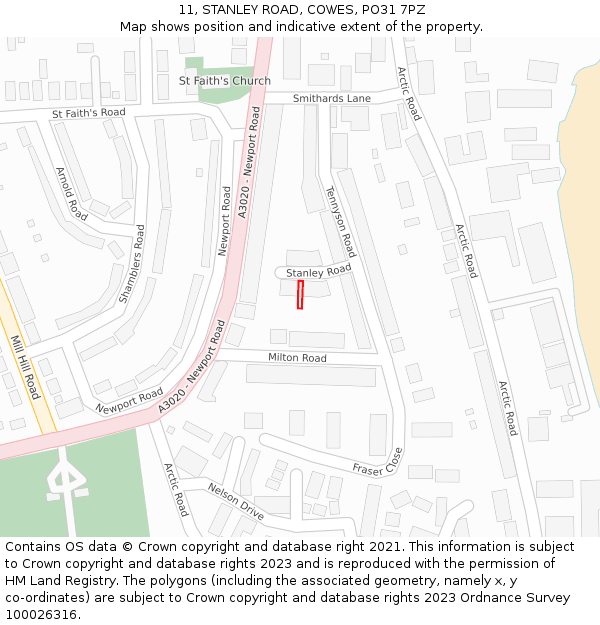 11, STANLEY ROAD, COWES, PO31 7PZ: Location map and indicative extent of plot