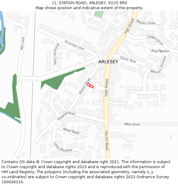 11, STATION ROAD, ARLESEY, SG15 6RG: Location map and indicative extent of plot