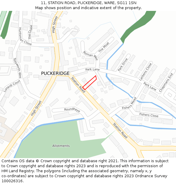 11, STATION ROAD, PUCKERIDGE, WARE, SG11 1SN: Location map and indicative extent of plot