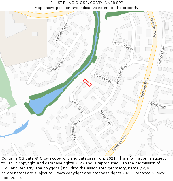 11, STIRLING CLOSE, CORBY, NN18 8PP: Location map and indicative extent of plot