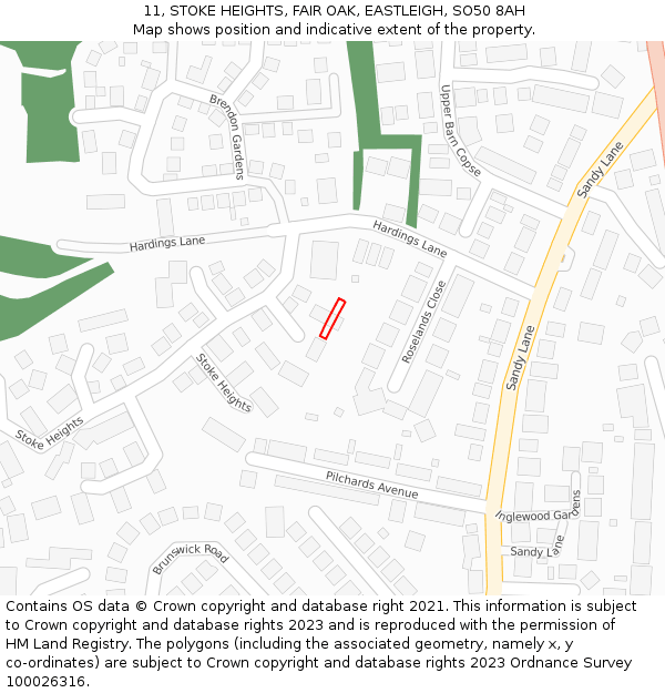 11, STOKE HEIGHTS, FAIR OAK, EASTLEIGH, SO50 8AH: Location map and indicative extent of plot
