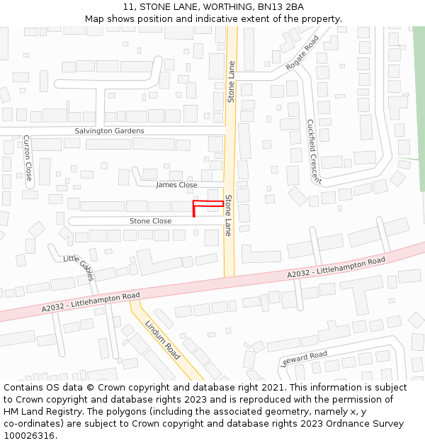 11, STONE LANE, WORTHING, BN13 2BA: Location map and indicative extent of plot