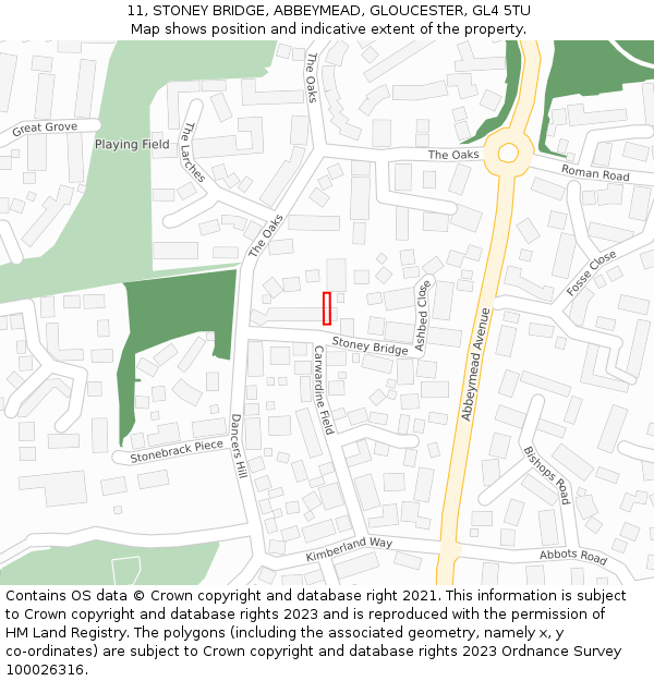 11, STONEY BRIDGE, ABBEYMEAD, GLOUCESTER, GL4 5TU: Location map and indicative extent of plot