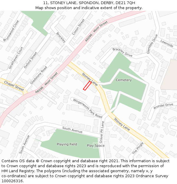 11, STONEY LANE, SPONDON, DERBY, DE21 7QH: Location map and indicative extent of plot