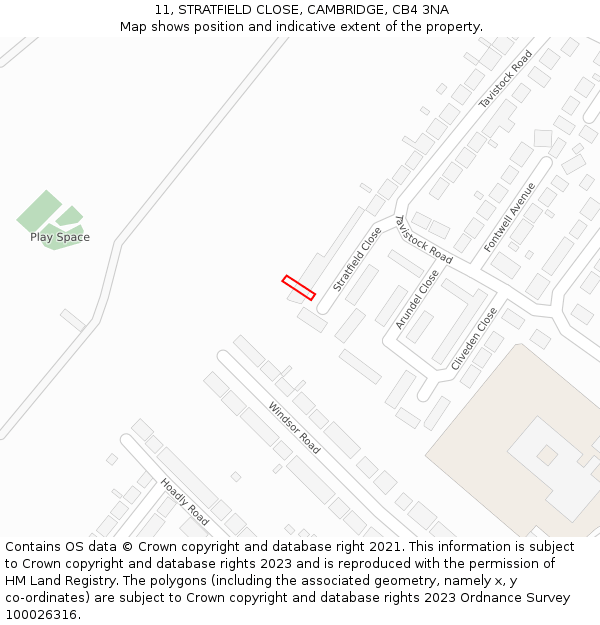 11, STRATFIELD CLOSE, CAMBRIDGE, CB4 3NA: Location map and indicative extent of plot