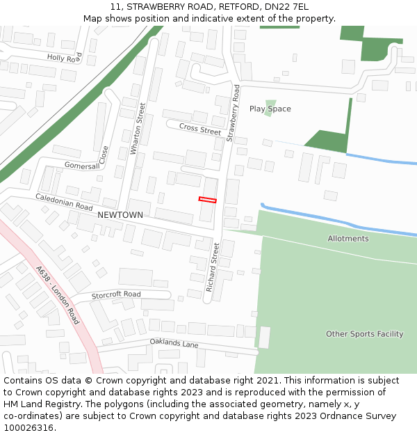 11, STRAWBERRY ROAD, RETFORD, DN22 7EL: Location map and indicative extent of plot