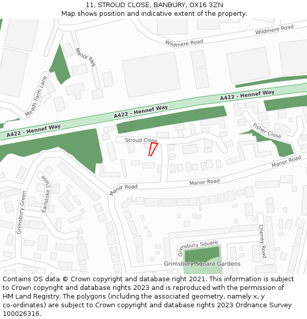 11, STROUD CLOSE, BANBURY, OX16 3ZN: Location map and indicative extent of plot