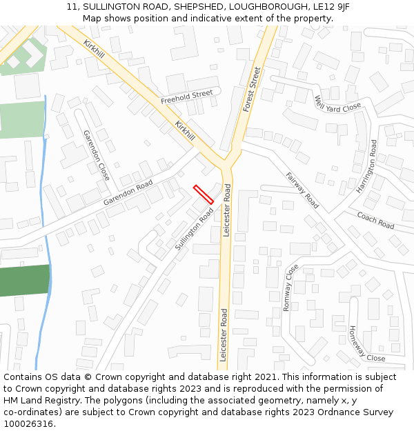 11, SULLINGTON ROAD, SHEPSHED, LOUGHBOROUGH, LE12 9JF: Location map and indicative extent of plot
