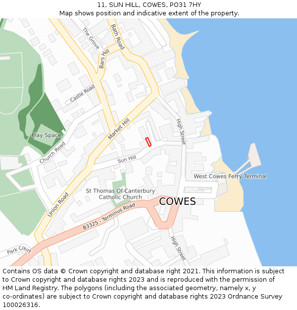 11, SUN HILL, COWES, PO31 7HY: Location map and indicative extent of plot