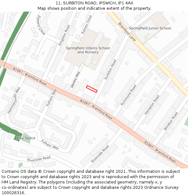 11, SURBITON ROAD, IPSWICH, IP1 4AX: Location map and indicative extent of plot