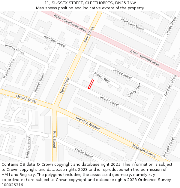11, SUSSEX STREET, CLEETHORPES, DN35 7NW: Location map and indicative extent of plot