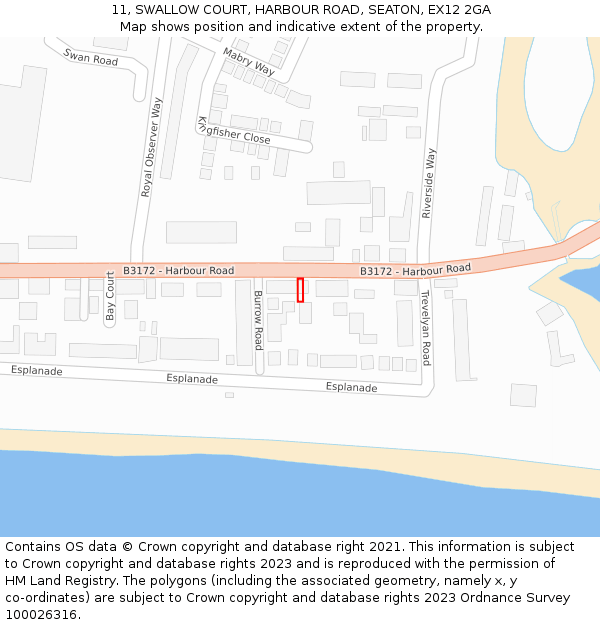 11, SWALLOW COURT, HARBOUR ROAD, SEATON, EX12 2GA: Location map and indicative extent of plot
