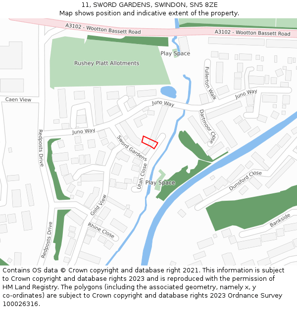 11, SWORD GARDENS, SWINDON, SN5 8ZE: Location map and indicative extent of plot