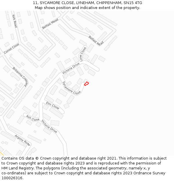 11, SYCAMORE CLOSE, LYNEHAM, CHIPPENHAM, SN15 4TG: Location map and indicative extent of plot