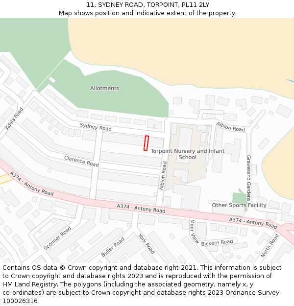 11, SYDNEY ROAD, TORPOINT, PL11 2LY: Location map and indicative extent of plot