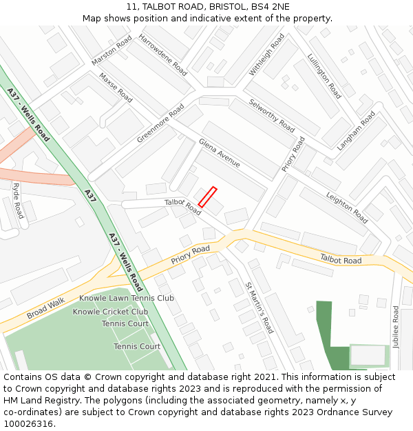 11, TALBOT ROAD, BRISTOL, BS4 2NE: Location map and indicative extent of plot