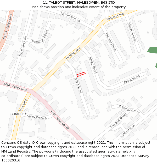 11, TALBOT STREET, HALESOWEN, B63 2TD: Location map and indicative extent of plot