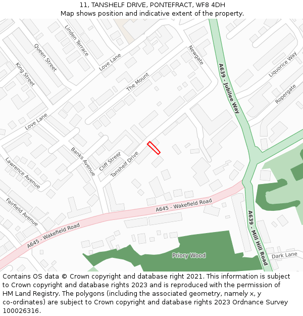 11, TANSHELF DRIVE, PONTEFRACT, WF8 4DH: Location map and indicative extent of plot