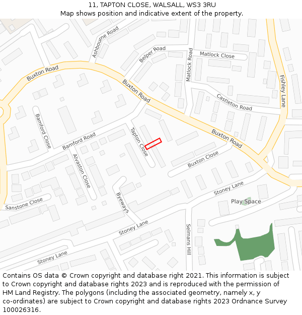 11, TAPTON CLOSE, WALSALL, WS3 3RU: Location map and indicative extent of plot