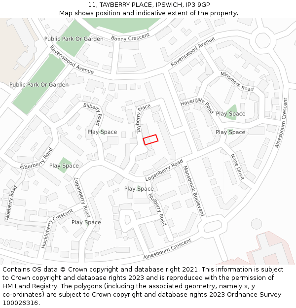 11, TAYBERRY PLACE, IPSWICH, IP3 9GP: Location map and indicative extent of plot