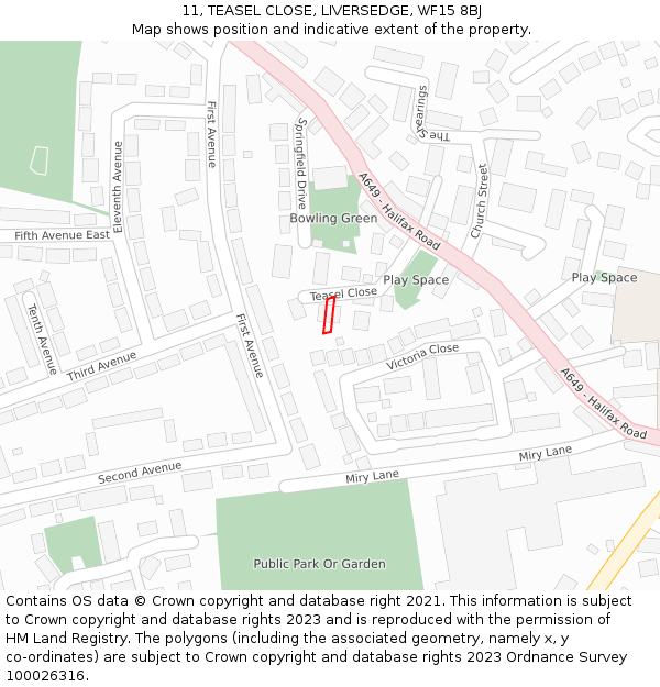 11, TEASEL CLOSE, LIVERSEDGE, WF15 8BJ: Location map and indicative extent of plot