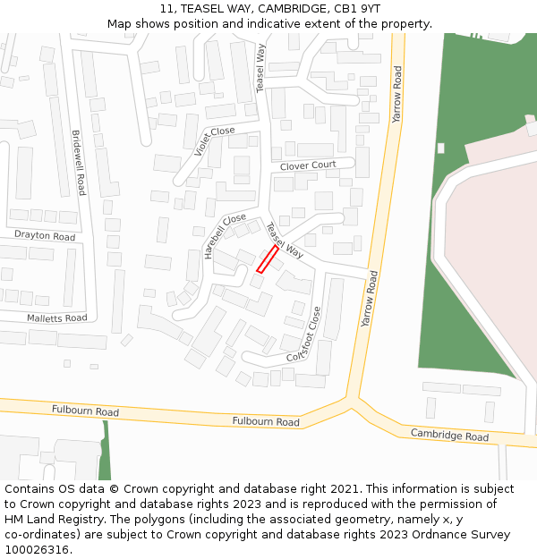 11, TEASEL WAY, CAMBRIDGE, CB1 9YT: Location map and indicative extent of plot