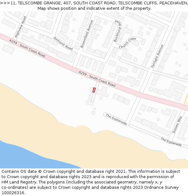 11, TELSCOMBE GRANGE, 407, SOUTH COAST ROAD, TELSCOMBE CLIFFS, PEACEHAVEN, BN10 7AF: Location map and indicative extent of plot