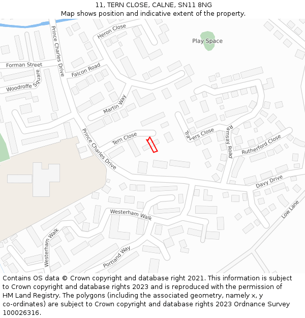 11, TERN CLOSE, CALNE, SN11 8NG: Location map and indicative extent of plot