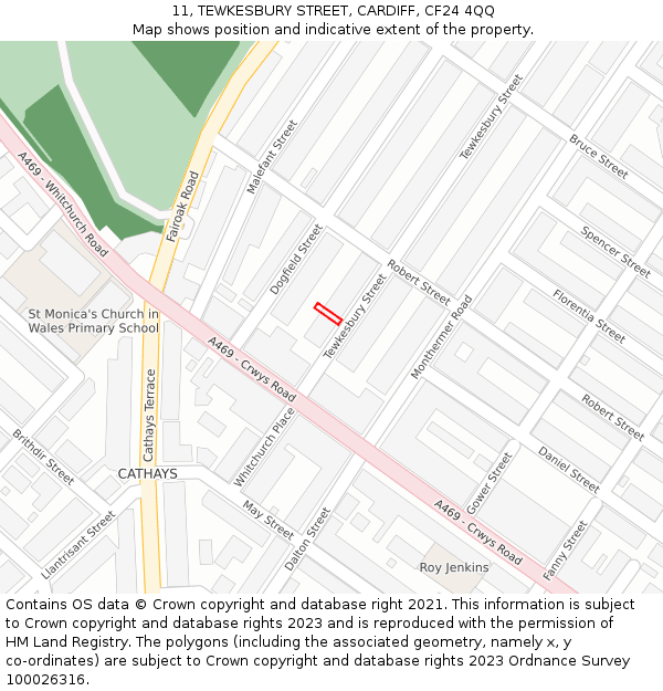 11, TEWKESBURY STREET, CARDIFF, CF24 4QQ: Location map and indicative extent of plot