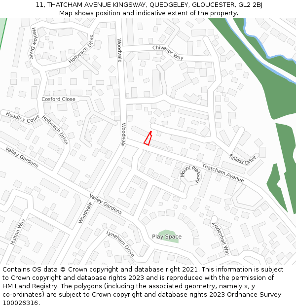 11, THATCHAM AVENUE KINGSWAY, QUEDGELEY, GLOUCESTER, GL2 2BJ: Location map and indicative extent of plot