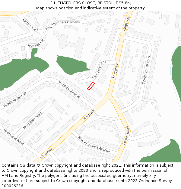 11, THATCHERS CLOSE, BRISTOL, BS5 8NJ: Location map and indicative extent of plot