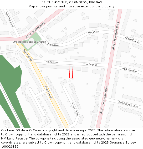 11, THE AVENUE, ORPINGTON, BR6 9AS: Location map and indicative extent of plot
