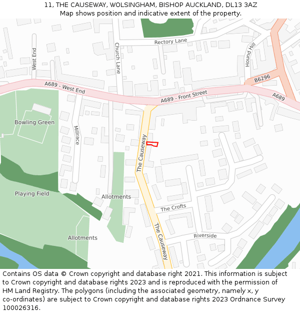 11, THE CAUSEWAY, WOLSINGHAM, BISHOP AUCKLAND, DL13 3AZ: Location map and indicative extent of plot