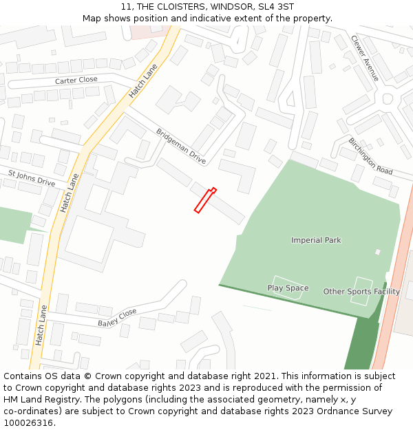 11, THE CLOISTERS, WINDSOR, SL4 3ST: Location map and indicative extent of plot