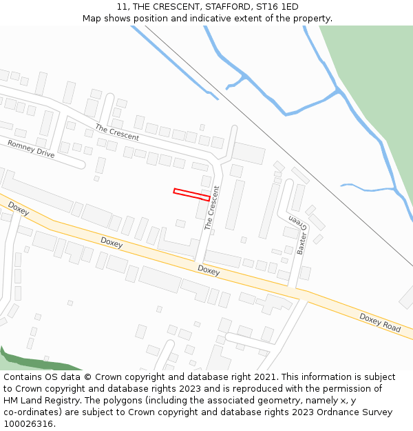 11, THE CRESCENT, STAFFORD, ST16 1ED: Location map and indicative extent of plot