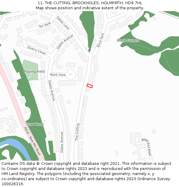 11, THE CUTTING, BROCKHOLES, HOLMFIRTH, HD9 7HL: Location map and indicative extent of plot