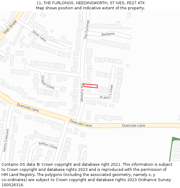 11, THE FURLONGS, NEEDINGWORTH, ST IVES, PE27 4TX: Location map and indicative extent of plot